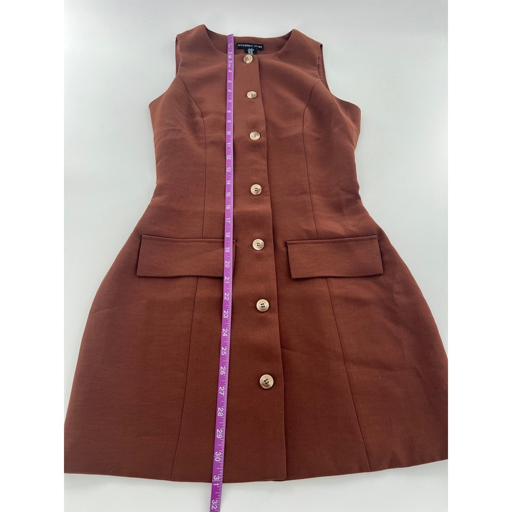 Sincerely Jules Womens Rust Brown Button Front Sleeveless Mini Dress Office chic - Picture 3 of 7